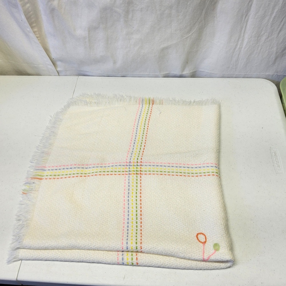 The Three Weavers Baby Blanket Kids OS White Vintage Handwoven Orlon Bear Plaid - Picture 11 of 16